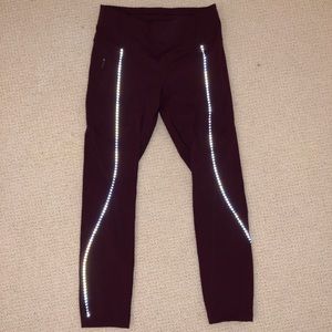 Maroon Lululemon reflective dotted leggings